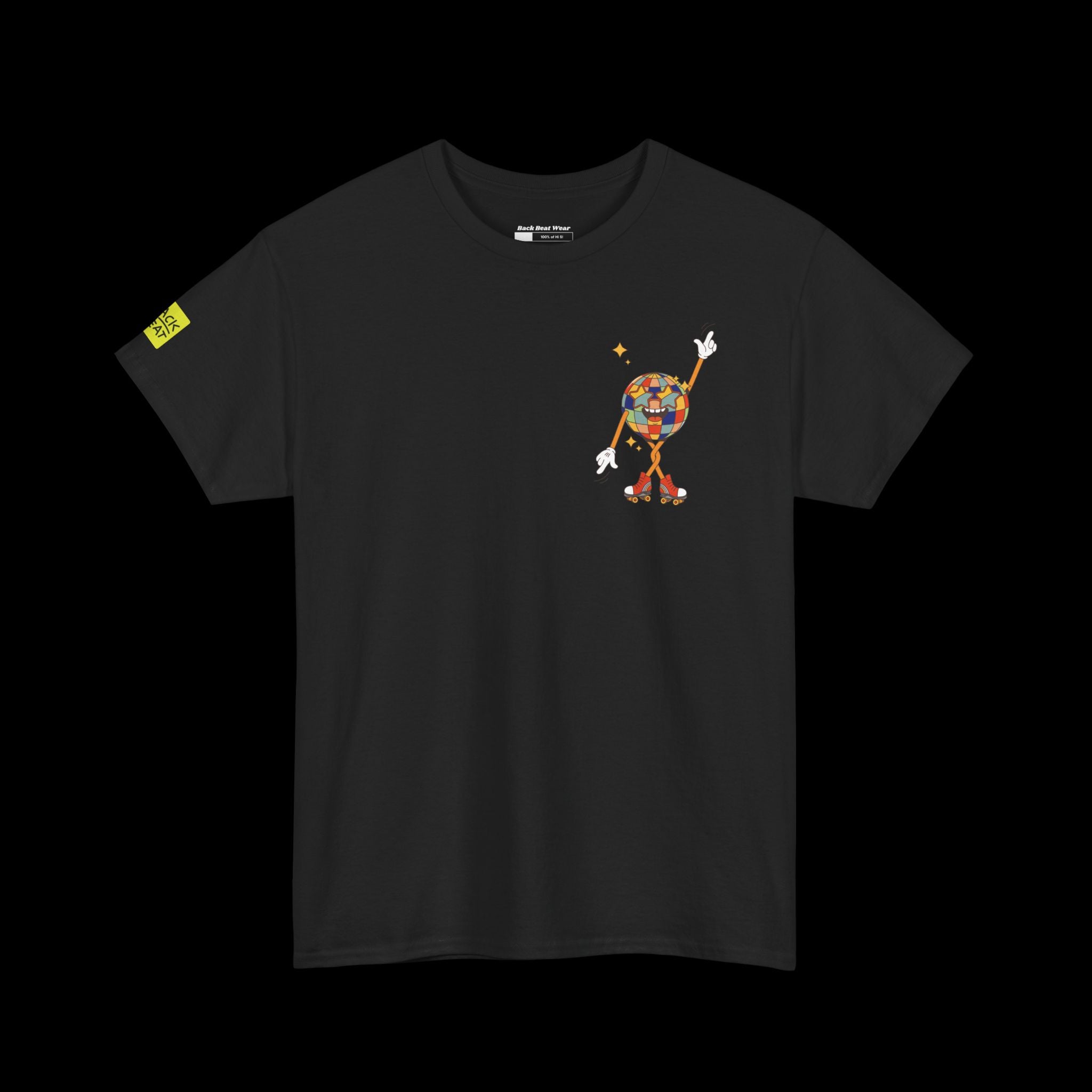 DISCO Stack t-shirt – Back Print Retro Letters with Front Print Roller Disco Mascot