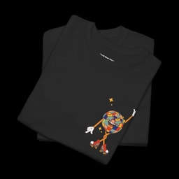 DISCO Stack t-shirt – Back Print Retro Letters with Front Print Roller Disco Mascot